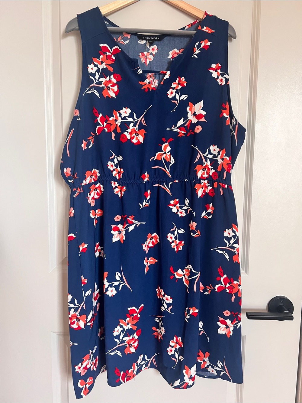 41 Hawthorn Navy Midi Dress with Red & White Floral Print